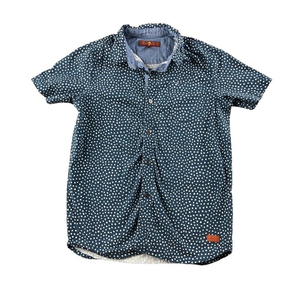 Seven For All Mankind Boys Small Blue White Polka Dot Button Down Shirt - Picture 1 of 8